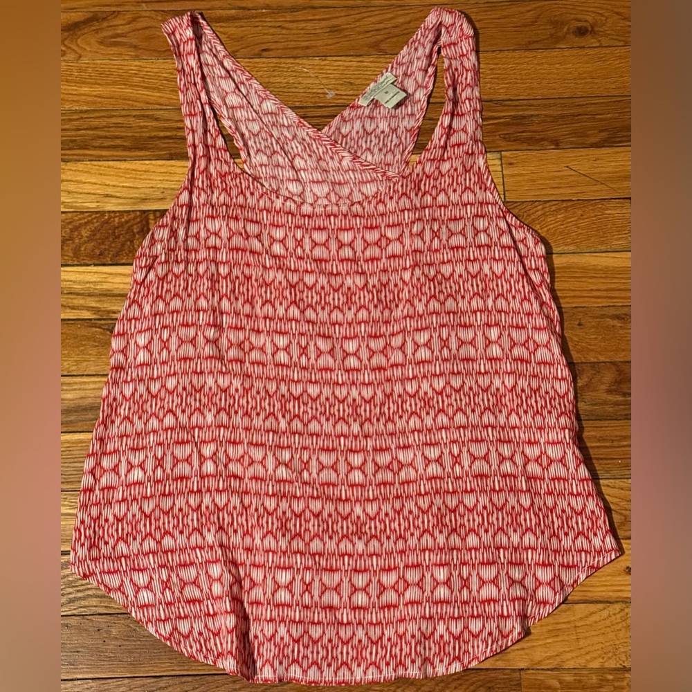 LUCKY BRAND red cream sleeveless faux Wrap back top medium M
